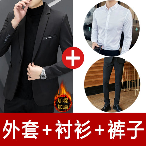 Trendy Korean Style Thick Suit Coat Men's Autumn and Winter New Business Slim Fit Professional Dress Small Tailored Suit Top