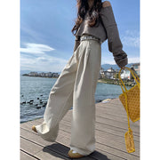 White Drape Spring Korean Style High Waist Mop Casual Pants