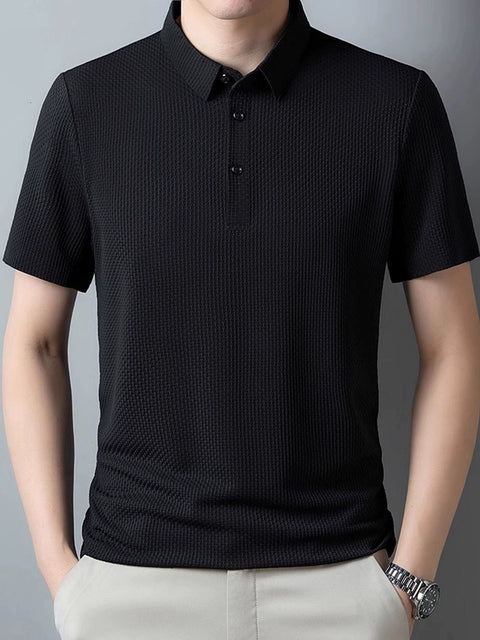 Classy Ice Silk Middle-Aged Leisure Polo Shirt Short Sleeve T-Shirt