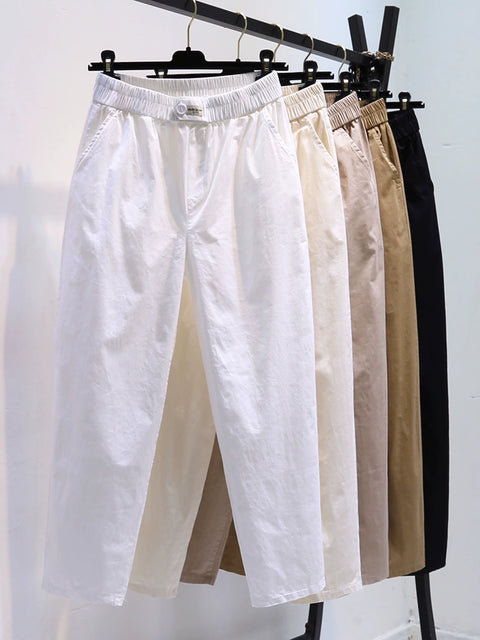 Stretch Cotton Thin Cropped High Waist Loose Casual Pants