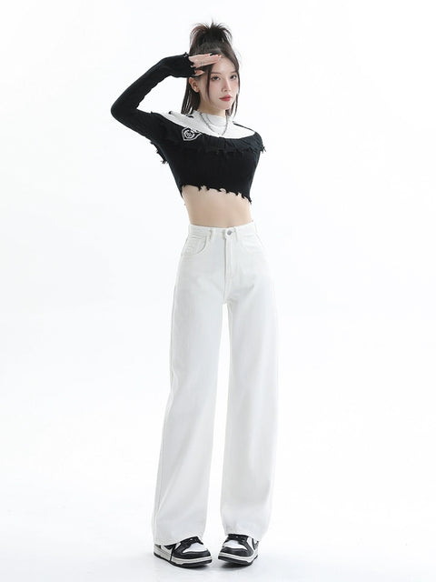 White Wide Leg 2024 New Arrival High Waist Denim