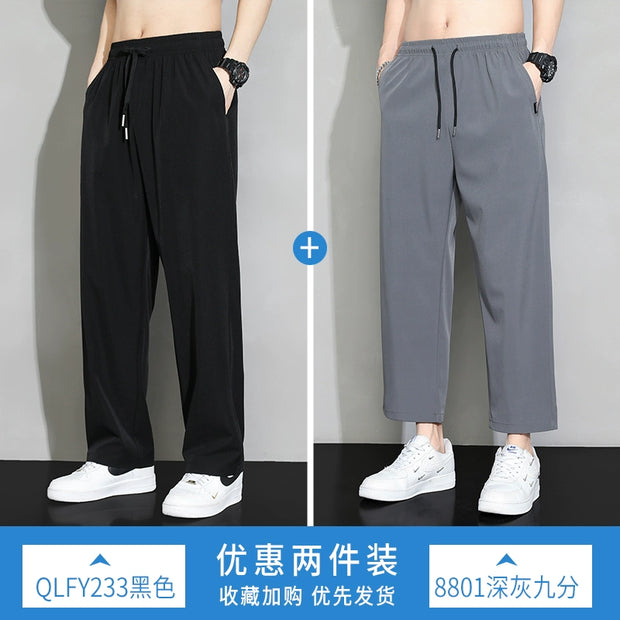 Trendy Men's Loose Spring and Summer Straight-leg Black Pants