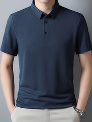 Classy Ice Silk Middle-Aged Leisure Polo Shirt Short Sleeve T-Shirt