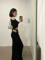 Sexy Style off-Shoulder High Waist Strap Knitted Long Sleeve