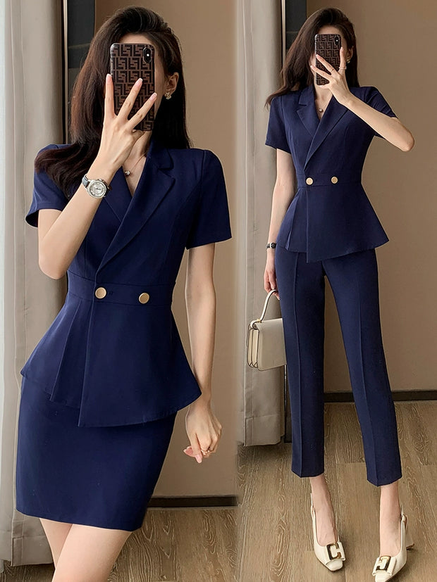 Summer Thin Elegant Formal Clothes Front Stage Work Wear Clothes Short Sleeve