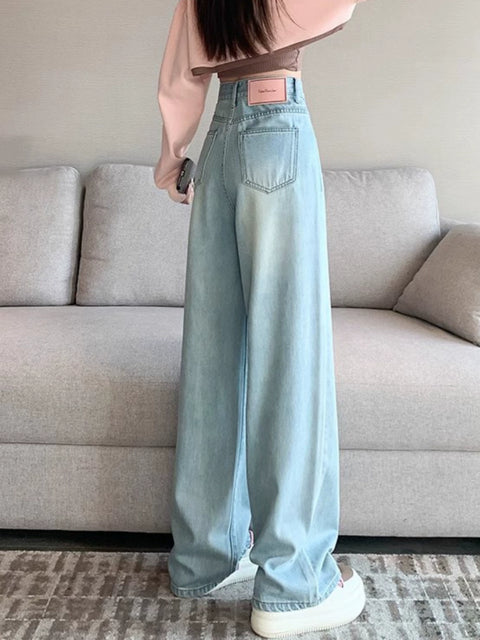 Light Blue Wide Leg Spring and Summer High Waist Straight-leg Denim