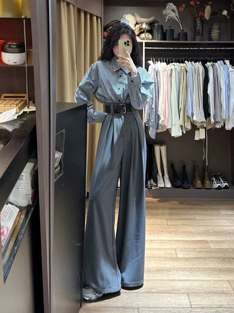 Spring/Summer Gray High Waist Ruched Loose and Simple Suit Pants