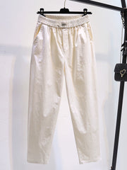Stretch Cotton Thin Cropped High Waist Loose Casual Pants