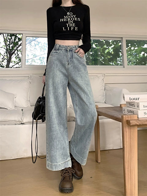 White Stylish Temperamental Minority Straight-leg Denim