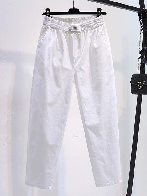 Stretch Cotton Thin Cropped High Waist Loose Casual Pants