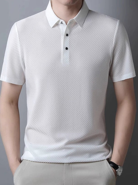 Classy Ice Silk Middle-Aged Leisure Polo Shirt Short Sleeve T-Shirt