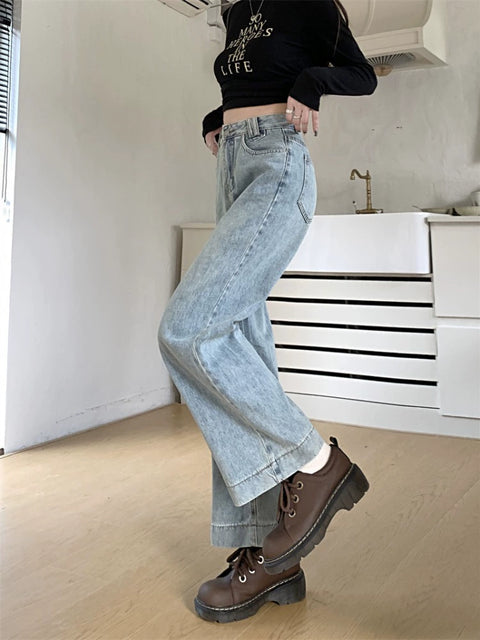 White Stylish Temperamental Minority Straight-leg Denim