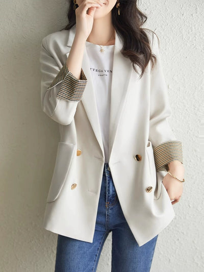 Coat Female Beige Casual Korean Style Suit Jacket