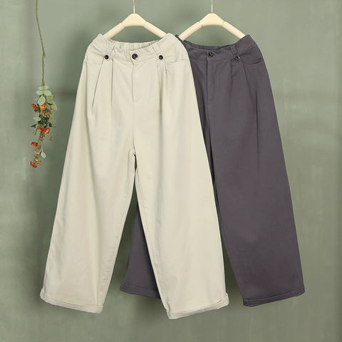 High Waist Full Cotton Casual All-Matching Graceful Slimming Straight Pants