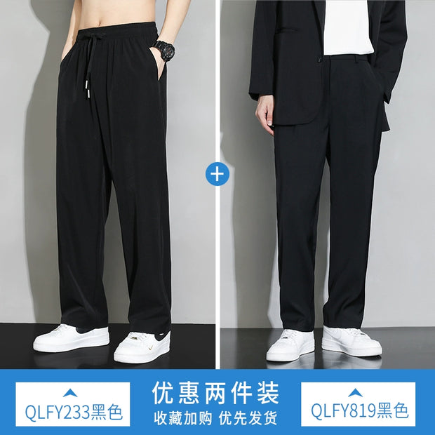 Trendy Men's Loose Spring and Summer Straight-leg Black Pants