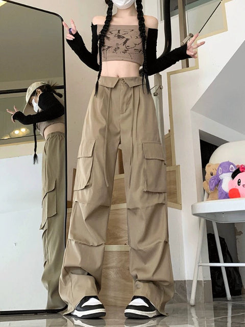 Spring and Summer Sexy Pants Retro High Waist Leisure Cargo