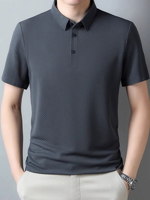 Classy Ice Silk Middle-Aged Leisure Polo Shirt Short Sleeve T-Shirt