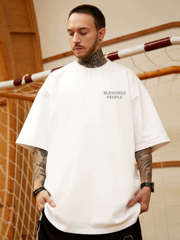 300G Heavy Weight American Ultra Large plus Size Short Sleeve T-shirt Plus Size Men's Wear & Black round Neck Cotton Minimalist Half-Length Sleeves