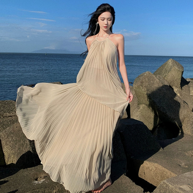 Seaside Vacation Dress Classy Atmosphere Photo Goddess Wear Wide Hem Flowy Fairy Suit Fairy Style Beach Dress