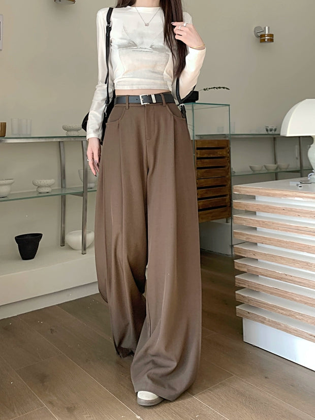Niche Style High Waist Early Spring New Arrival Pure Color Loose Casual Pants