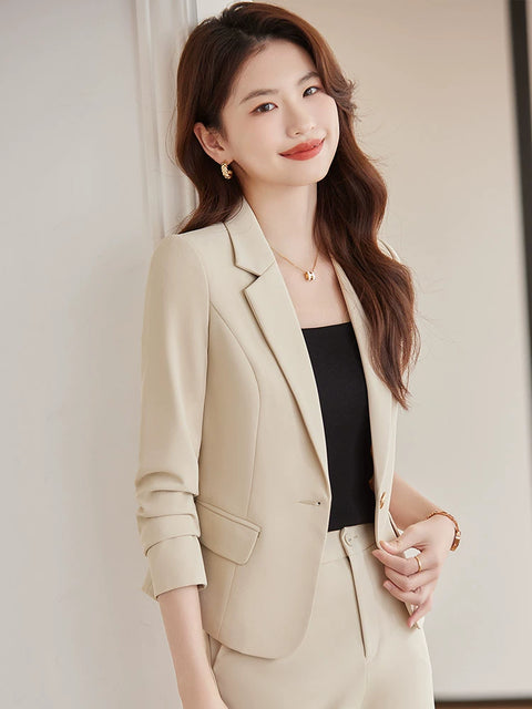 Coat Women's Black Short Waist Trimming Casual Small Suit