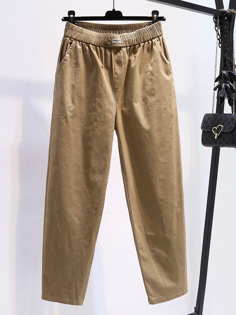 Stretch Cotton Thin Cropped High Waist Loose Casual Pants