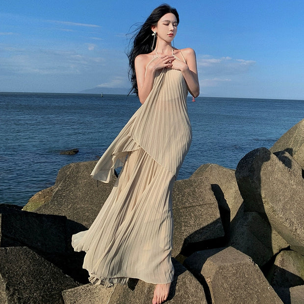 Seaside Vacation Dress Classy Atmosphere Photo Goddess Wear Wide Hem Flowy Fairy Suit Fairy Style Beach Dress