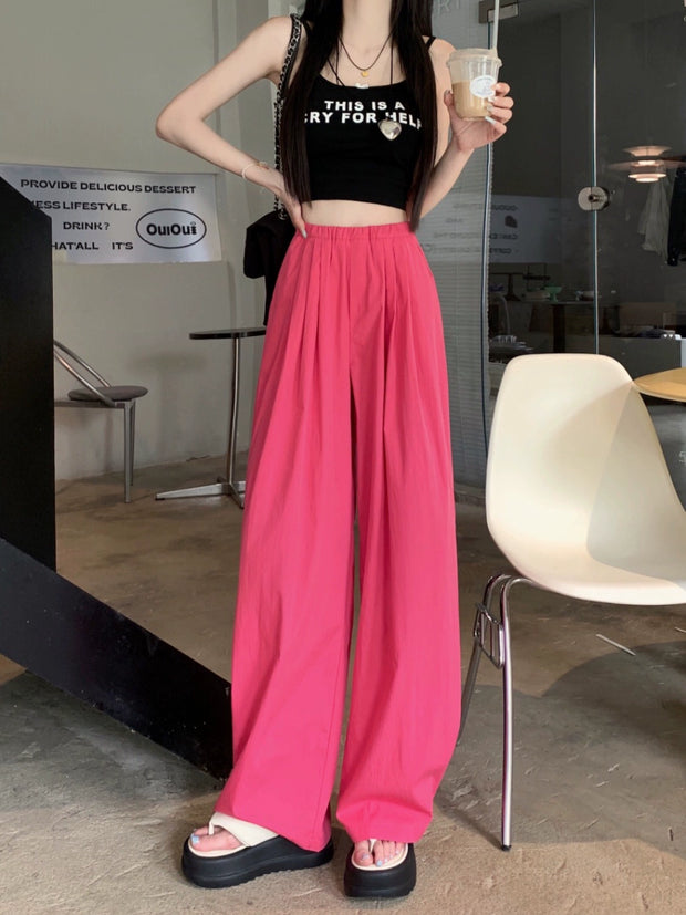 Rose Red Women's Clothing Sexy High Waist Loose Casual Pants
