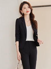 Coat Women's Black Short Waist Trimming Casual Small Suit