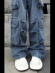 Elastic Waist Straight-leg Multi-Pocket Spring and Summer Soft Cargo Pants