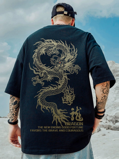 Heavy Weight Chinese Fad round Neck Half Sleeve plus Size Men's T-shirt