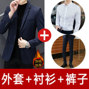 Trendy Korean Style Thick Suit Coat Men's Autumn and Winter New Business Slim Fit Professional Dress Small Tailored Suit Top