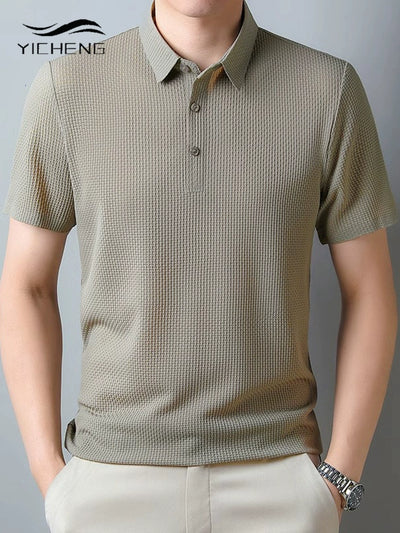 Classy Ice Silk Middle-Aged Leisure Polo Shirt Short Sleeve T-Shirt