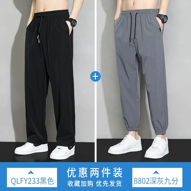 Trendy Men's Loose Spring and Summer Straight-leg Black Pants