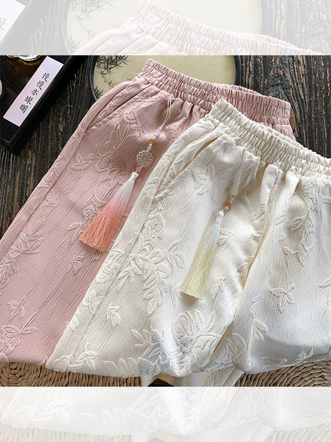 New Chinese Spring Dress Little Girl National Style Jacquard Pants