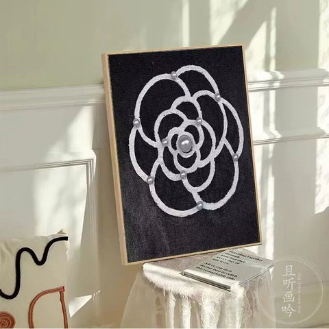 Camellia Classic Style Black and White Minimalist Decorative Painting Internet Celebrity Fancy Art Painting Restaurant Bedroom Desktop Decoration Painting