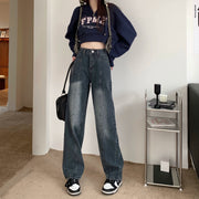 Retro Blue High Waist Wide Leg Women's Clothing Denim Pants