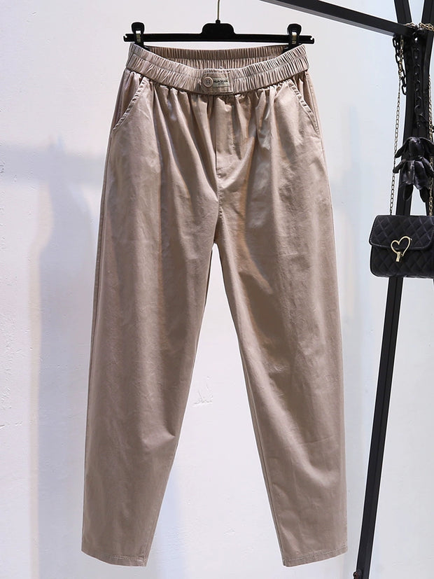 Stretch Cotton Thin Cropped High Waist Loose Casual Pants