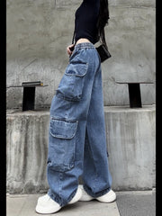 Elastic Waist Straight-leg Multi-Pocket Spring and Summer Soft Cargo Pants