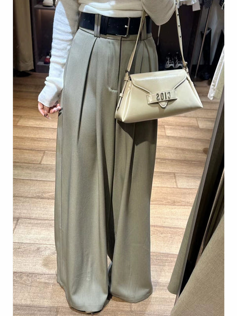 Spring/Summer Gray High Waist Ruched Loose and Simple Suit Pants