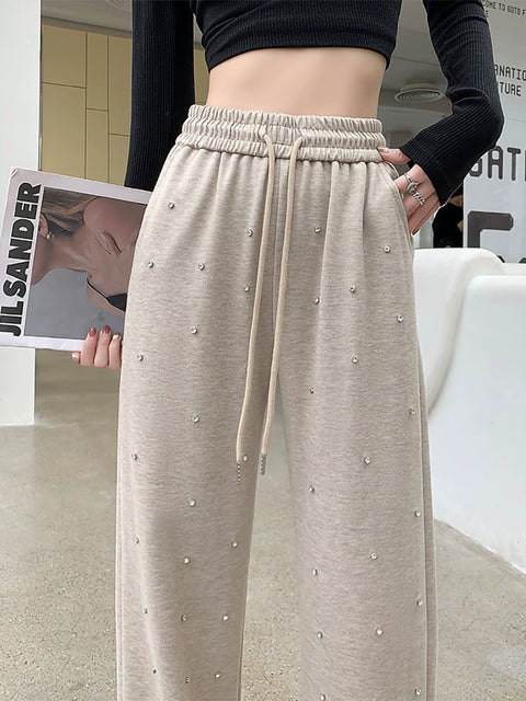 Fancy Exquisite Rhinestone Spring and Summer New Arrival Loose Pants