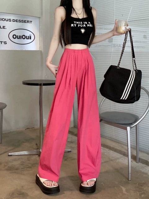 Rose Red Women's Clothing Sexy High Waist Loose Casual Pants