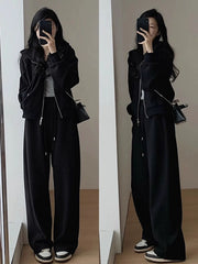 Early Spring Clothes Matching A Complete Set Tea Series Set Women High-Grade Hoodie Wide-Leg Pants Sports and Leisure Two-piece Set