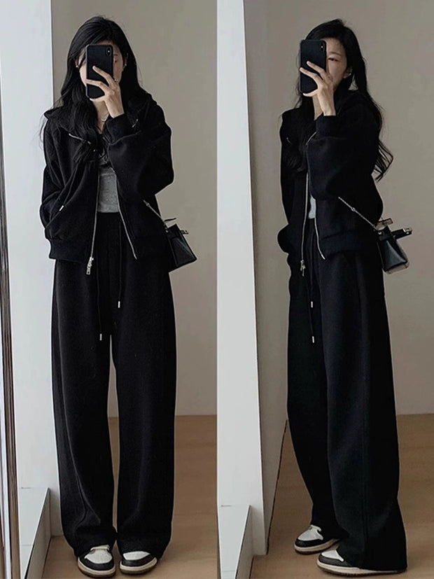 Early Spring Clothes Matching A Complete Set Tea Series Set Women High-Grade Hoodie Wide-Leg Pants Sports and Leisure Two-piece Set