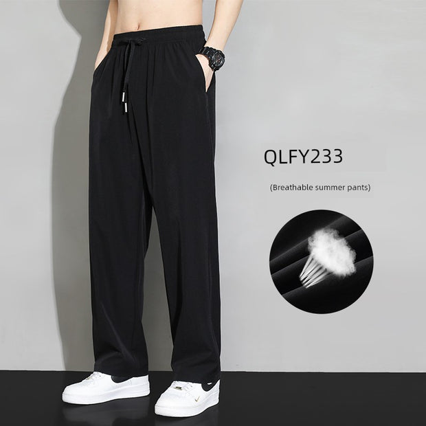 Trendy Men's Loose Spring and Summer Straight-leg Black Pants