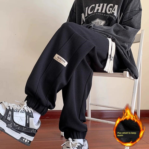 Sweatpants Waffle Spring Casual Loose Fleece Padded Pants