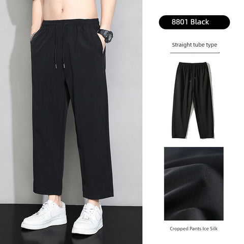 Trendy Men's Loose Spring and Summer Straight-leg Black Pants