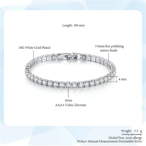 Women's Tennis Bracelet Hip Hop Trendy AAA+ Cubic Zirconia Silver Color Teen Girl Crystal Chain on The Hand Wedding Jewelry H086