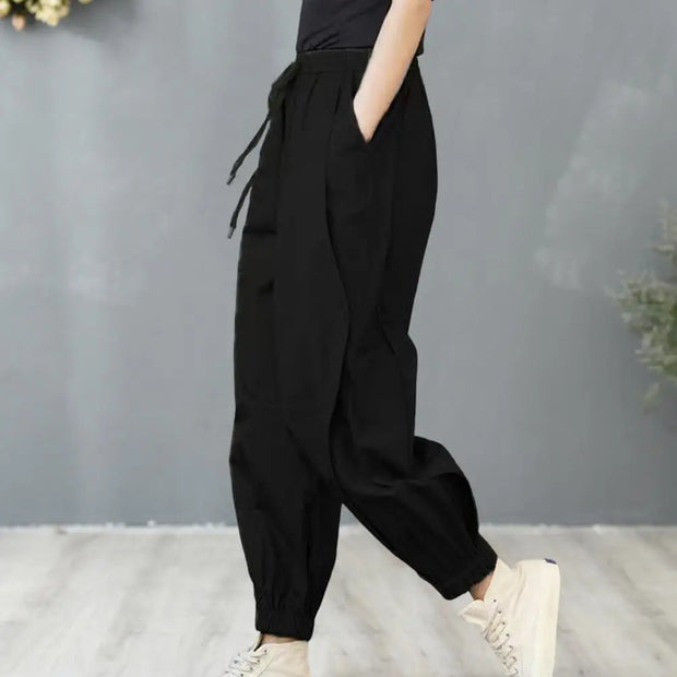 Lady Harem Pants Loose Drawstring Pockets Streetwear Deep Crotch Ankle Banded Aesthetic Lady Cargo Trousers Women Clothing