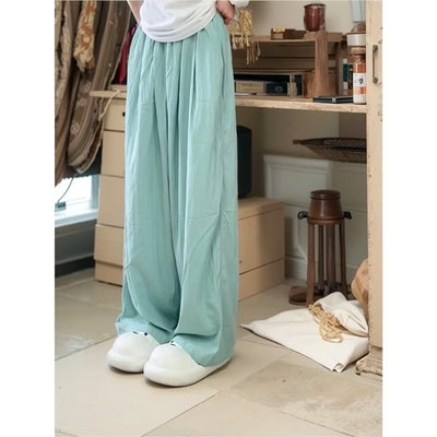 Blue Loose-Fitting Fashion High Waist Slimming All-Matching Casual Pants